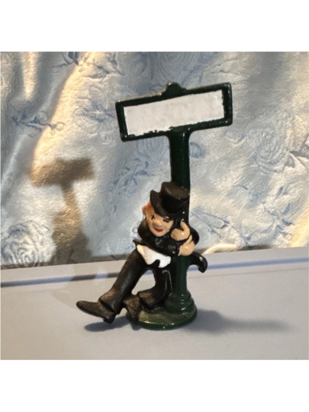 Vintage Cast Iron Bottle Opener Man Leaning on Street Sign Decorative Figure